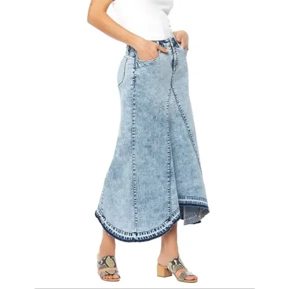 Denim Maxi Skirt Stretch Jean Skirt Size Small - Picture 3 of 13